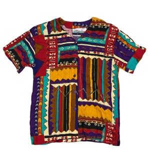 Vintage Penny Lane Southwest Colorful Button Down Blouse Size Medium